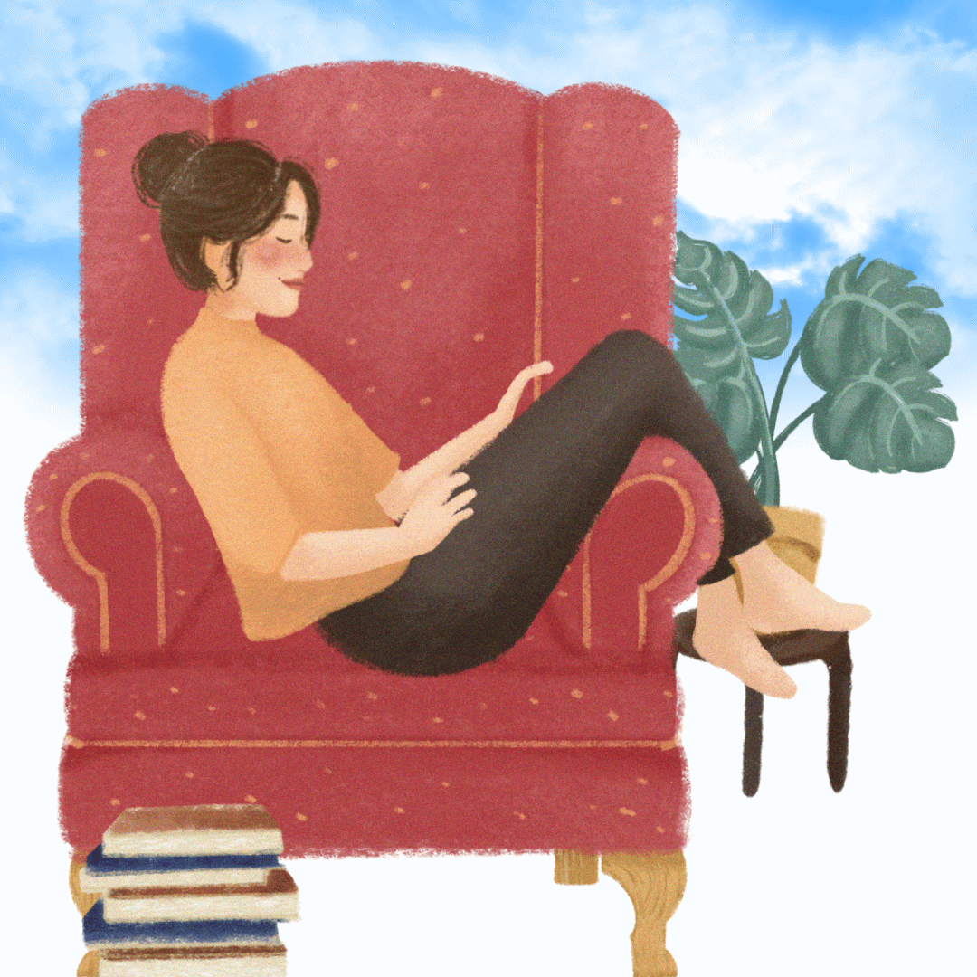 Osoba odpoczywająca wygodnie w fotelu w spokojnej przestrzeni, symbol regeneracji i dbania o dobrostan. Psycholog Bydgoszcz – Magdalena Tucholska.